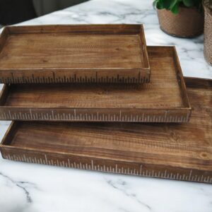 Set of Three Brown Wood Nesting Serving Trays