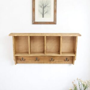 30" Natural Wood Four Hook Wall Mount Coat Rack