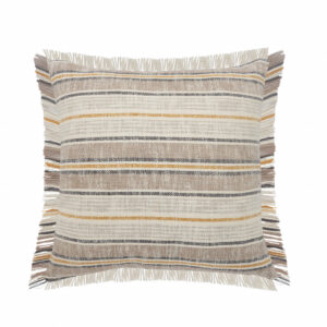 20" X 20" Taupe Gray Yellow And Navy 100% Cotton Striped Zippered Pillow
