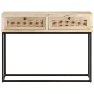 vidaXL Console Table 39.4"x13.8"x29.9" Solid Mango Wood and Natural Cane