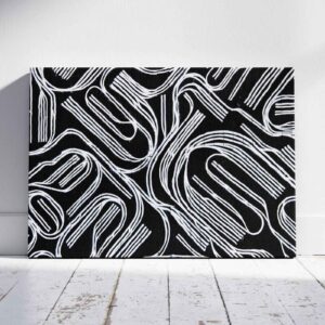 Black & White Abstract Curved Lines - Framed Canvas Wall Art Print