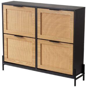 Rattan Shoe Cabinet, Narrow Shoe Storage Organizer with 4 Flip Drawers for Entryway, Closet, Hallway