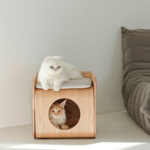 Natural Wood Cat Bed House