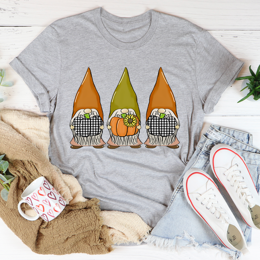 Pumpkin Gnomes Fall T-Shirt – Cozy Autumn Tee with Whimsical Gnome Design