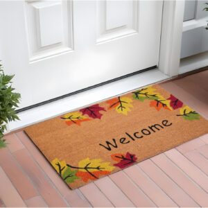 17" X 29" Natural Red and Yellow Coir Leaves Welcome Outdoor Fall Door Mat