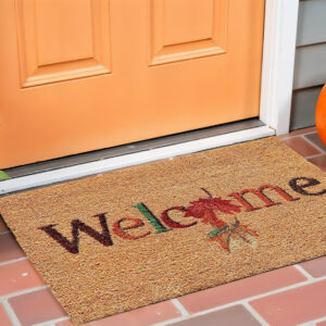 17" X 29" Natural And Orange Fall Leaves Welcome Coir Outdoor Door Mat